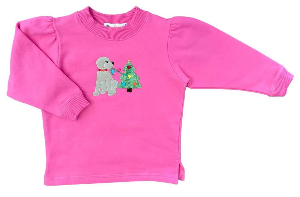 NEW LUIGI KIDS kid's lab with christmas tree applique sweatshirt in hot pink